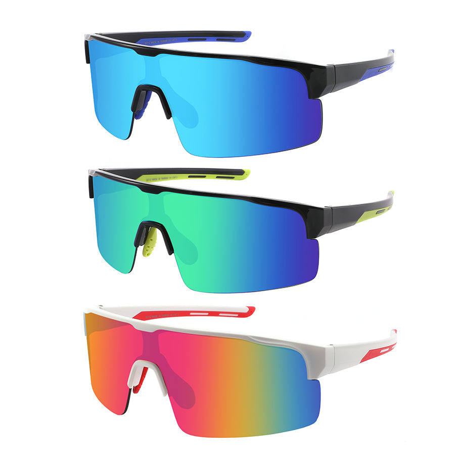 HALF FRAME SPORTS SHIELD UNISEX COLOR MIRROR SUNGLASSES 55712/RV