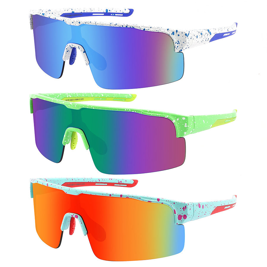 HALF FRAME SPORTS SHIELD UNISEX COLOR MIRROR SUNGLASSES 55712PD/RV