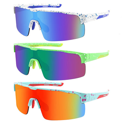 HALF FRAME SPORTS SHIELD UNISEX COLOR MIRROR SUNGLASSES 55712PD/RV