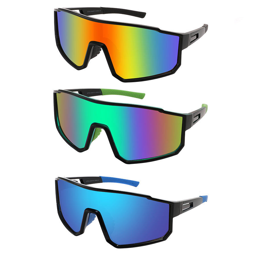 SPORTS SHIELD UNISEX COLOR MIRROR SUNGLASSES 55714TT-REV